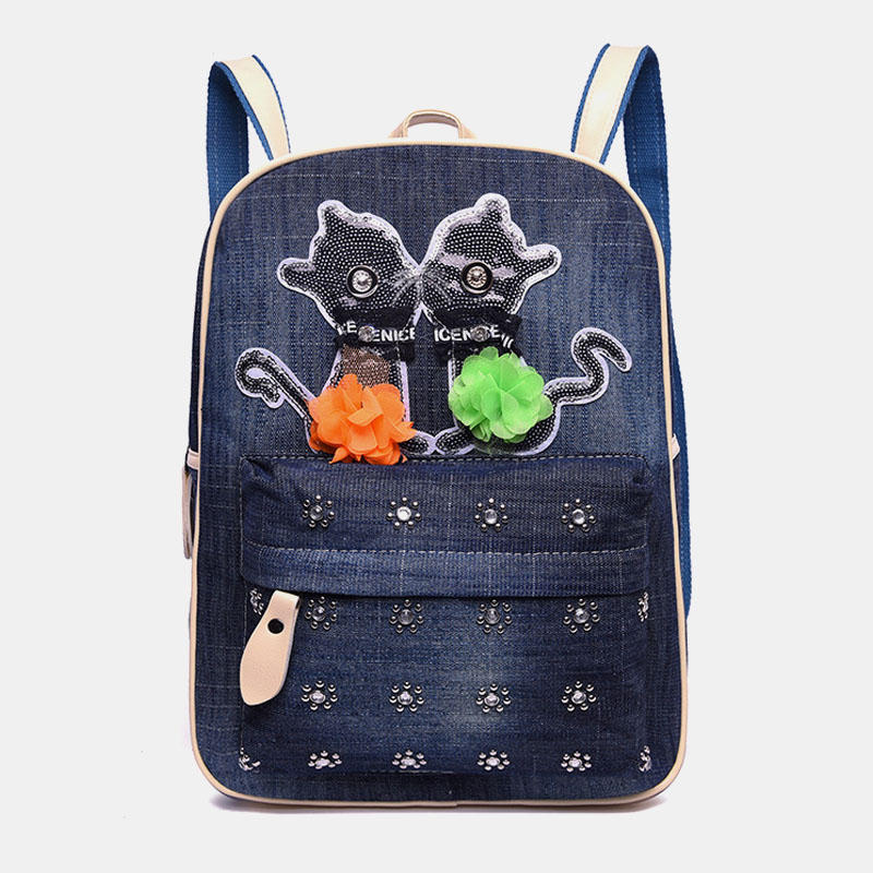 

Женский холщовый милый Кот Повседневный рюкзак с принтом в стиле пэчворк Школа Сумка