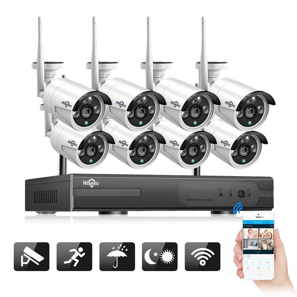 

Hiseeu WNKIT-8HB612 1080P Wireless CCTV System 2M 8CH Wifi NVR Outdoor IR Night Vision IP Camera Security System Surveil