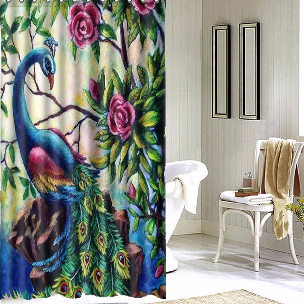 Bathroom 3D Printed Polyester Fabric Colorful Peacock Shower Curtain Waterproof