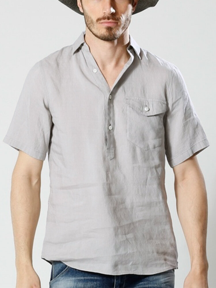 Men pinstripe 100% cotton single pocket short sleeve shirts Sale ...