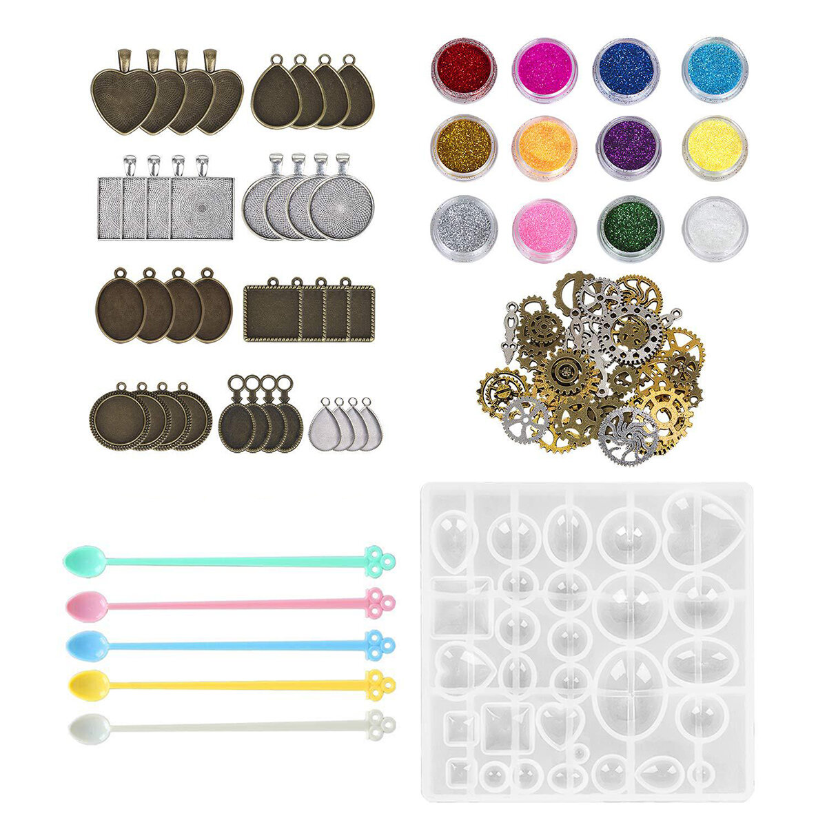 55Pcs/Set Silicone Casting Molds and Tools Jewelry Pendant Resin Mould DIY