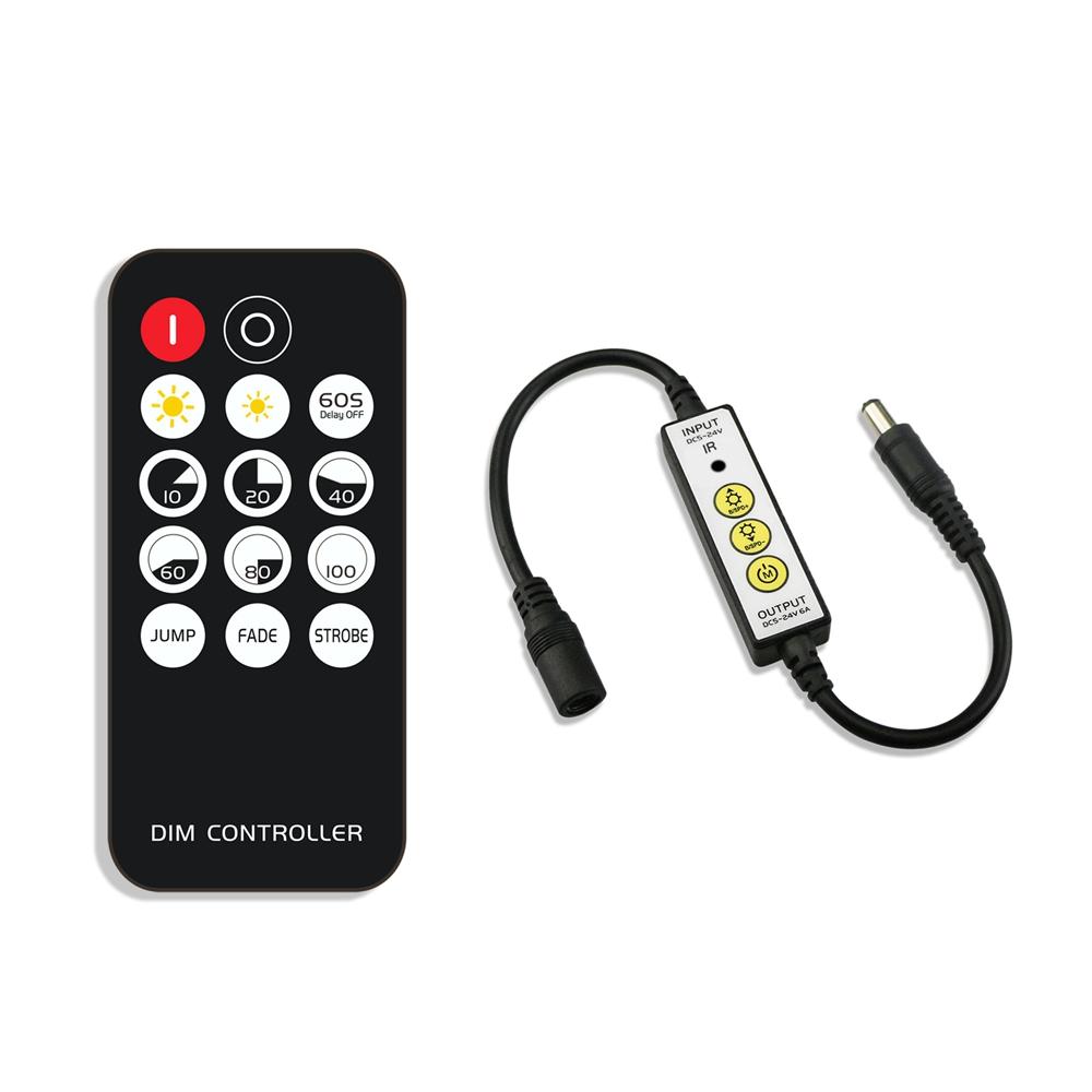 Mini 3Keys Button IR LED Dimmer Controller+14Keys Remote Control for Single Color Strip Light DC5-24