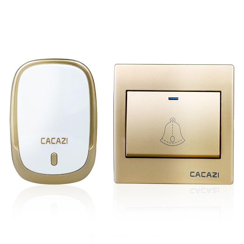 CACAZI AC110-220V Draadloze deurbel Waterdicht 1 knop + 1 plug-in ontvangers 300M externe muziekdeur