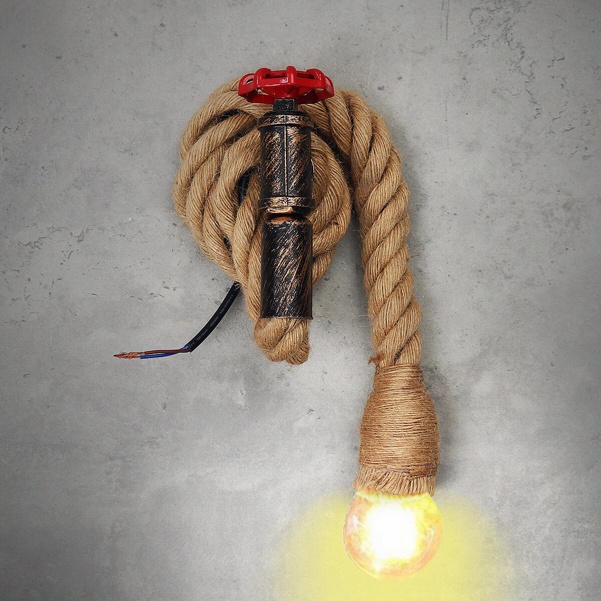 E27 Vintage Industrial Hemp Rope Pipe Wall Light Lamp Sconce Fixture Room Decor