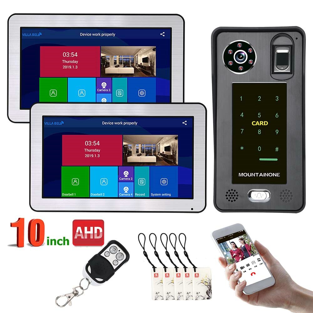 

ENNIO 10 inch2 Monitors Wired Wifi Fingerprint IC CardVideo Door Phone Doorbell Intercom System with AHD 720PDoor