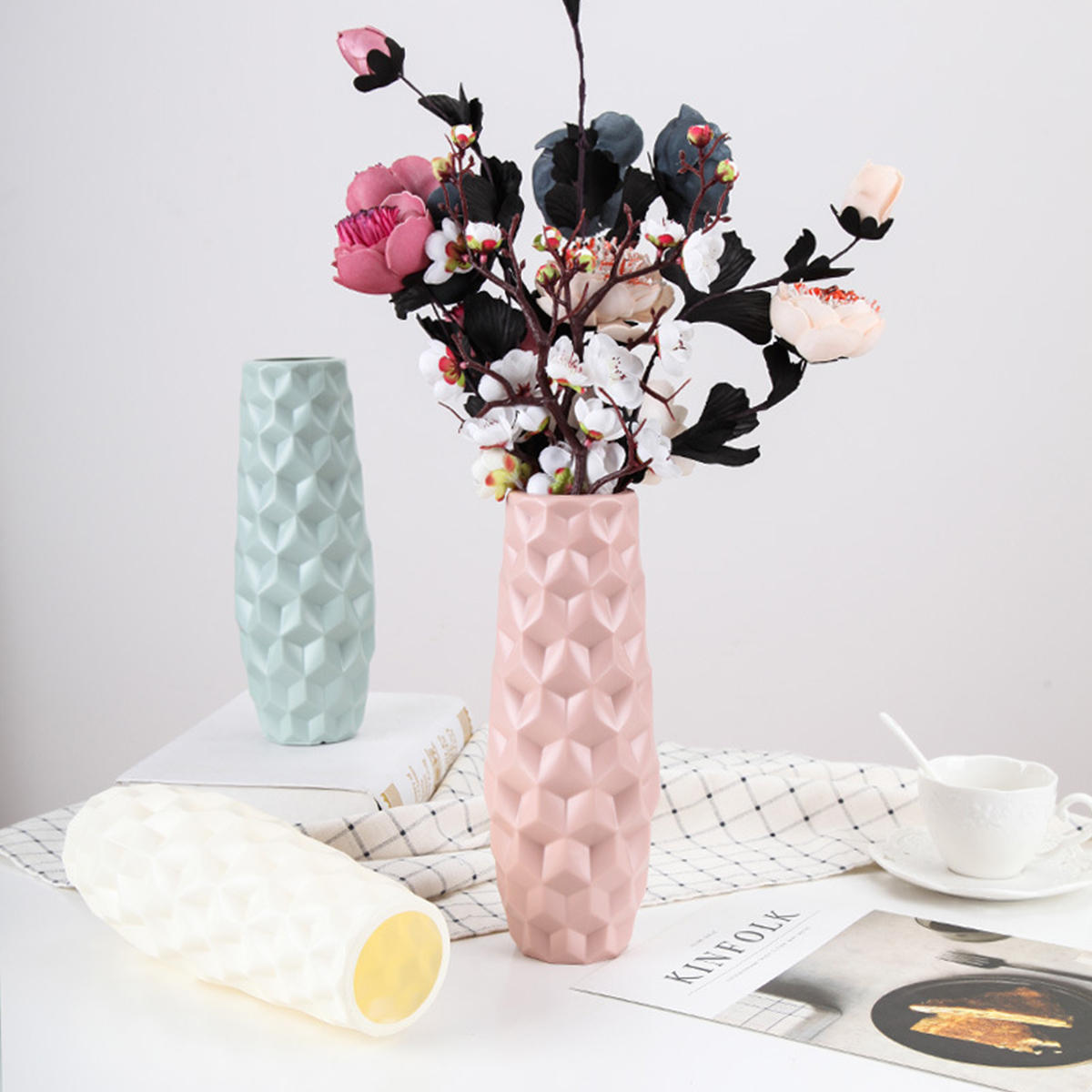 Details about   Nordic Style Flower Vase Origami Plastic Mini Bottle Imitation Ceramic Pot Decor
