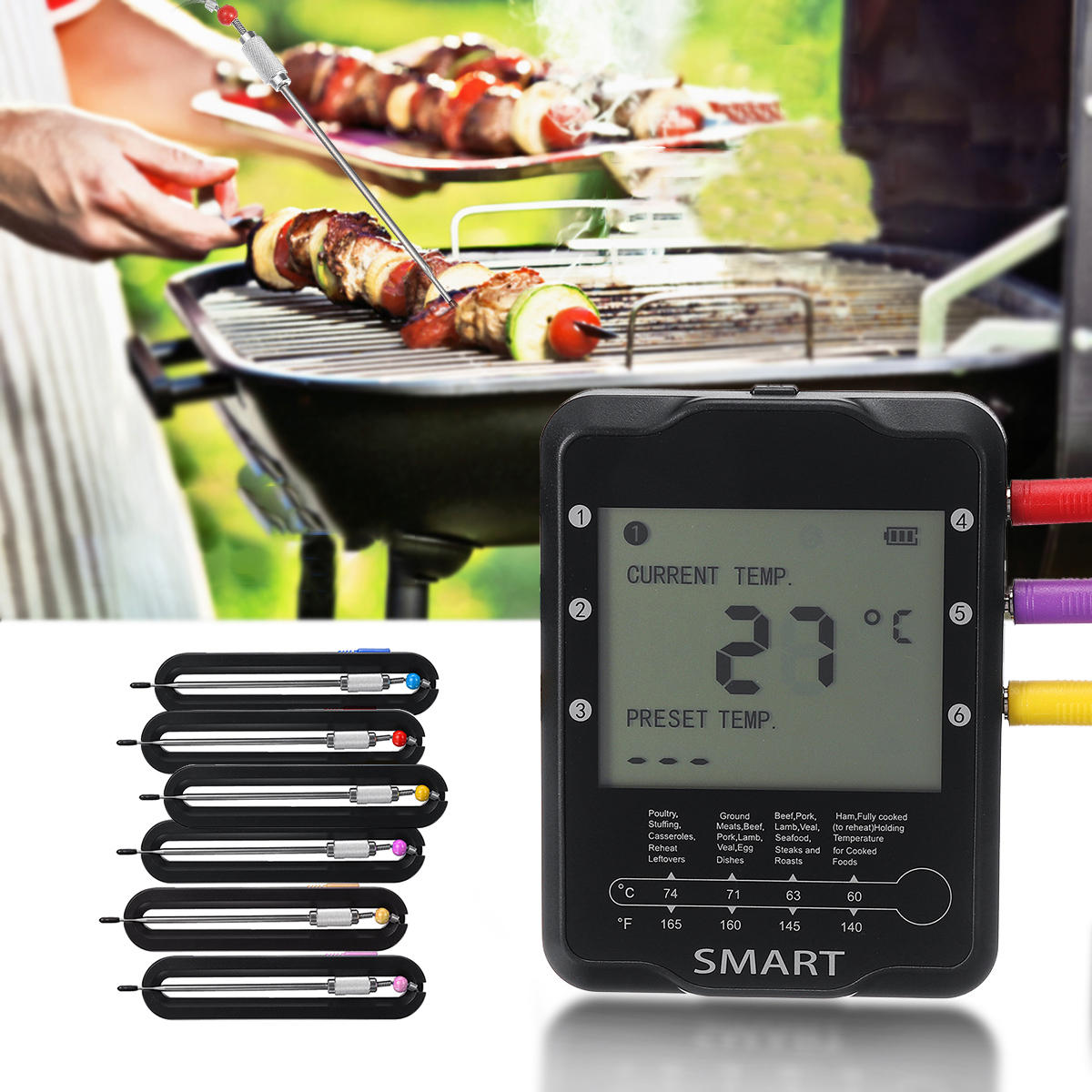 Беспроводная Smart Meat Digital Термометр 6/4 Зонды WiFi Bluetooth-гарнитура Термометр