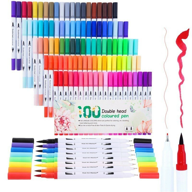 48/60/80/10Colors Dual Head Brush Colored Pens Fine Liner Drawing Painting Watercolor Marker Pen School Art Suppli, Banggood  - buy with discount