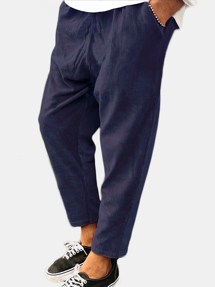 Heren vintage koord corduroy effen kleur casual broek