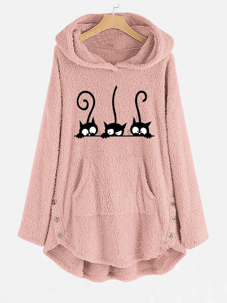 Cat Cartoon Print Long Sleeve Casual Sweatshirts