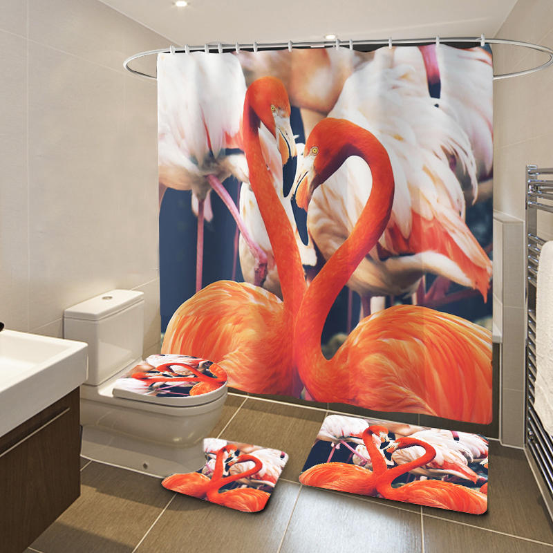 1/3 STKS Flamingo vattentätt badrum duschdraperi halkskydd uppsättning piedesträcke lock toalett täcka bad matta dusch g