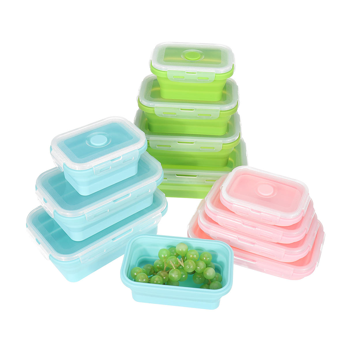 4 Pcs Set Folding Containers Silicone Food Storage Microwave Fridge Lunch Box