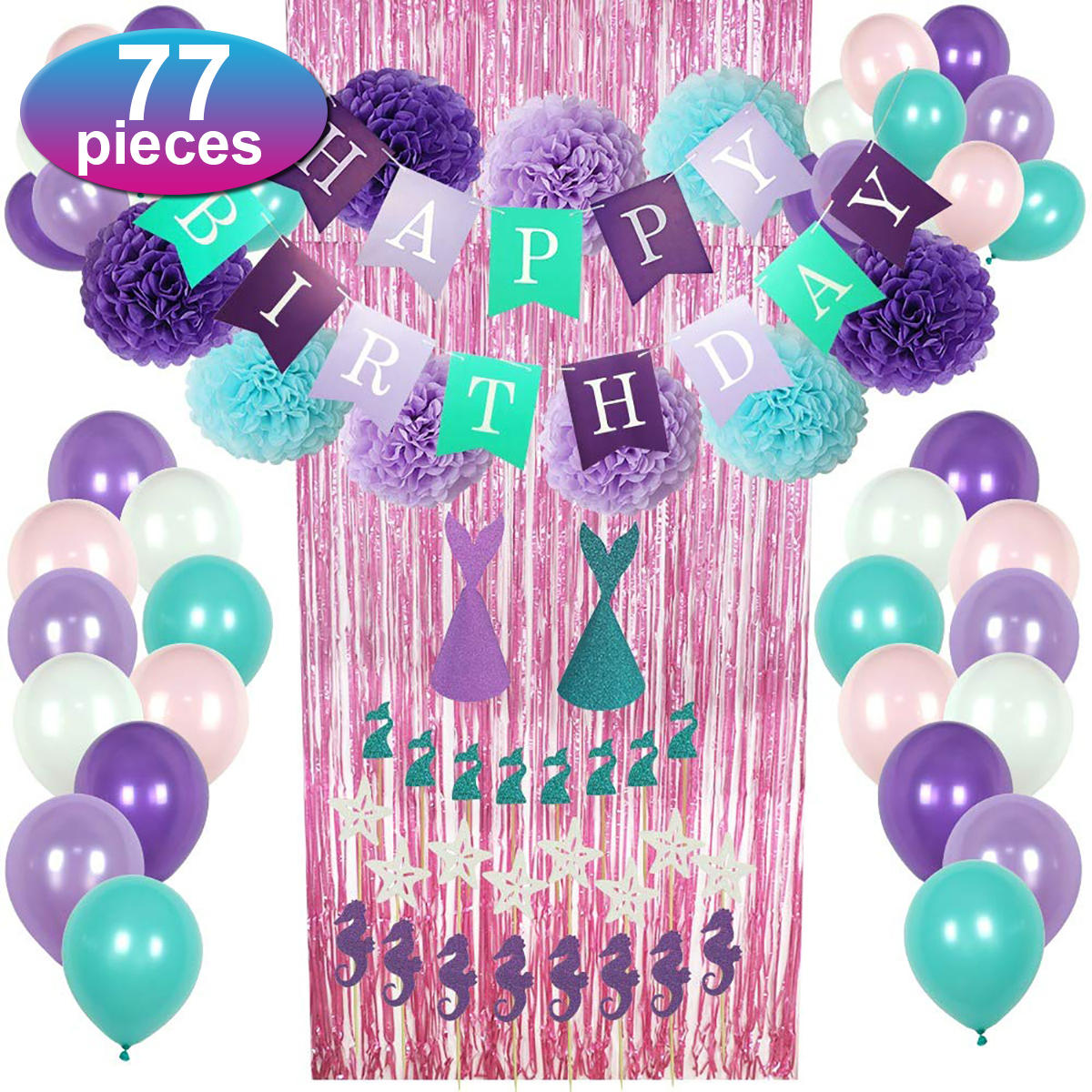 77 stuks Meermin Feestartikelen Feestdecoraties voor Meisjes Verjaardagsfeestje Baby Shower Decoratie