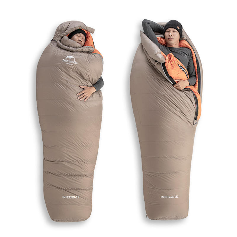 Saco de dormir individual plegable para acampar al aire libre Naturehike 20D 380T Nylon, con relleno de plumón de ganso, impermeable y en forma de momia