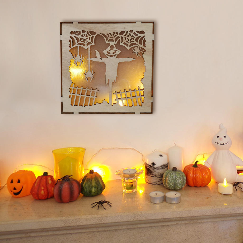 Imagen de JM01497 Espantapájaros con luz LED, decoraciones de Halloween, lámpara de pared para fiestas festivas