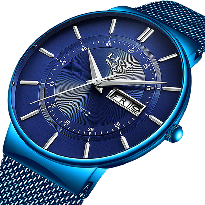 LIGE 9949 Business Style Full Steel Band Quartz Watch Waterproof Men Wrist Watch