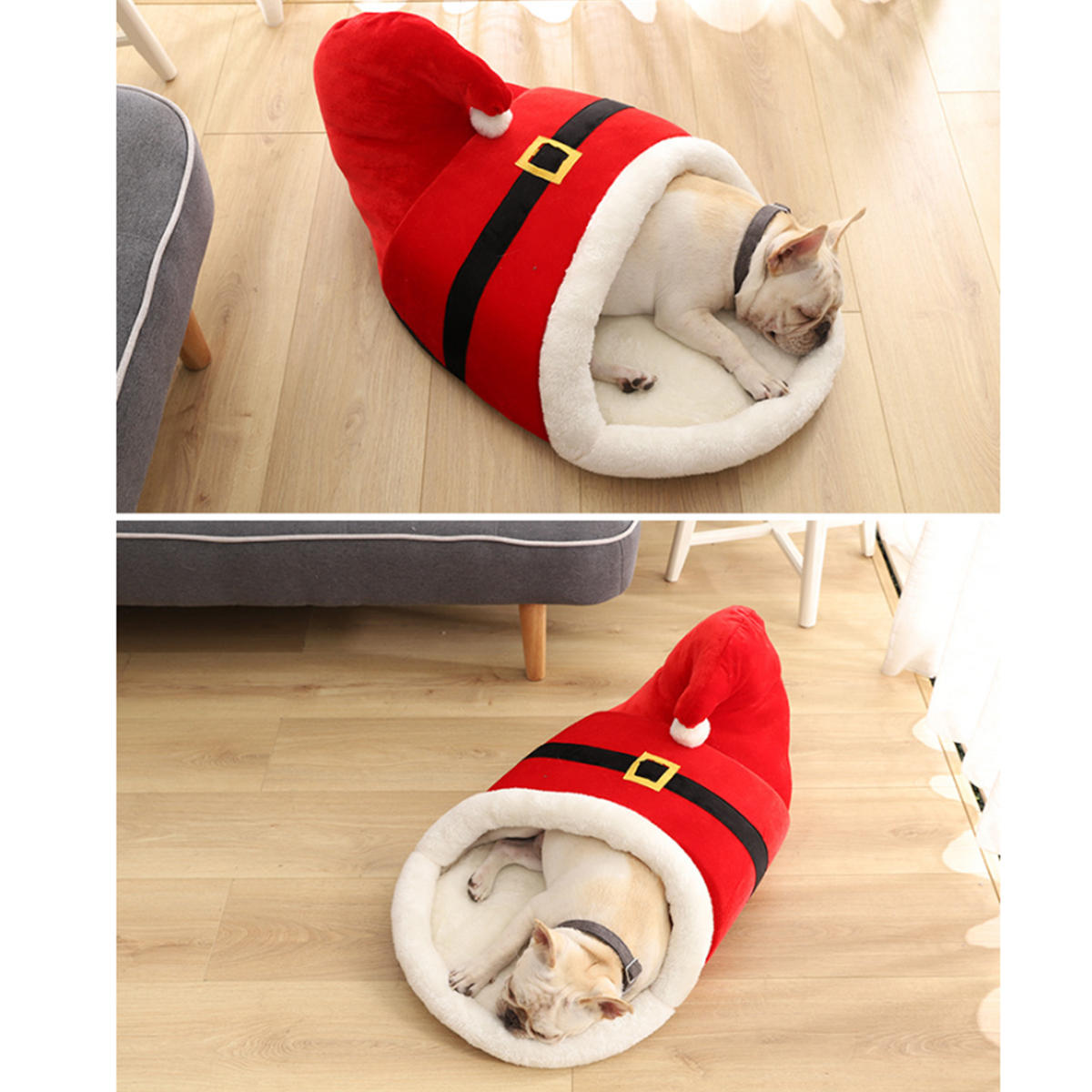 60x43x35cmクリスマス漫画ペットベッド赤スリッパタイプ厚い冬暖かいベッド用猫犬ペット