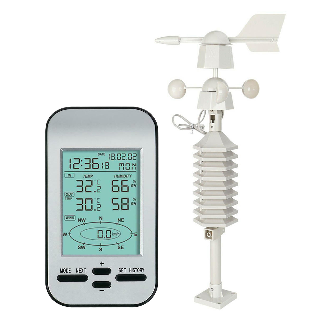 RF 433mhz Wireless Weather Station Clock Wind Speed Direction Temperature Sensor