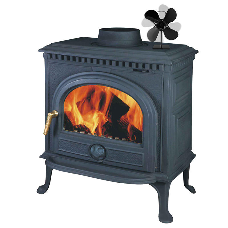 Foyer noir 4 Lame 4 Chaleur Ventilateur Poêle à bois Komin Log Economique Ventilateur silencieux Accueil Distribution de chaleur efficace