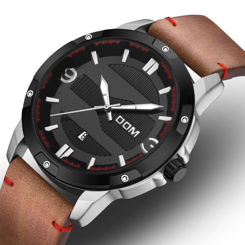 DOM M-1219 Fashion Men Watch Waterproof Luminous Date Display Leather Straps Quartz Watch