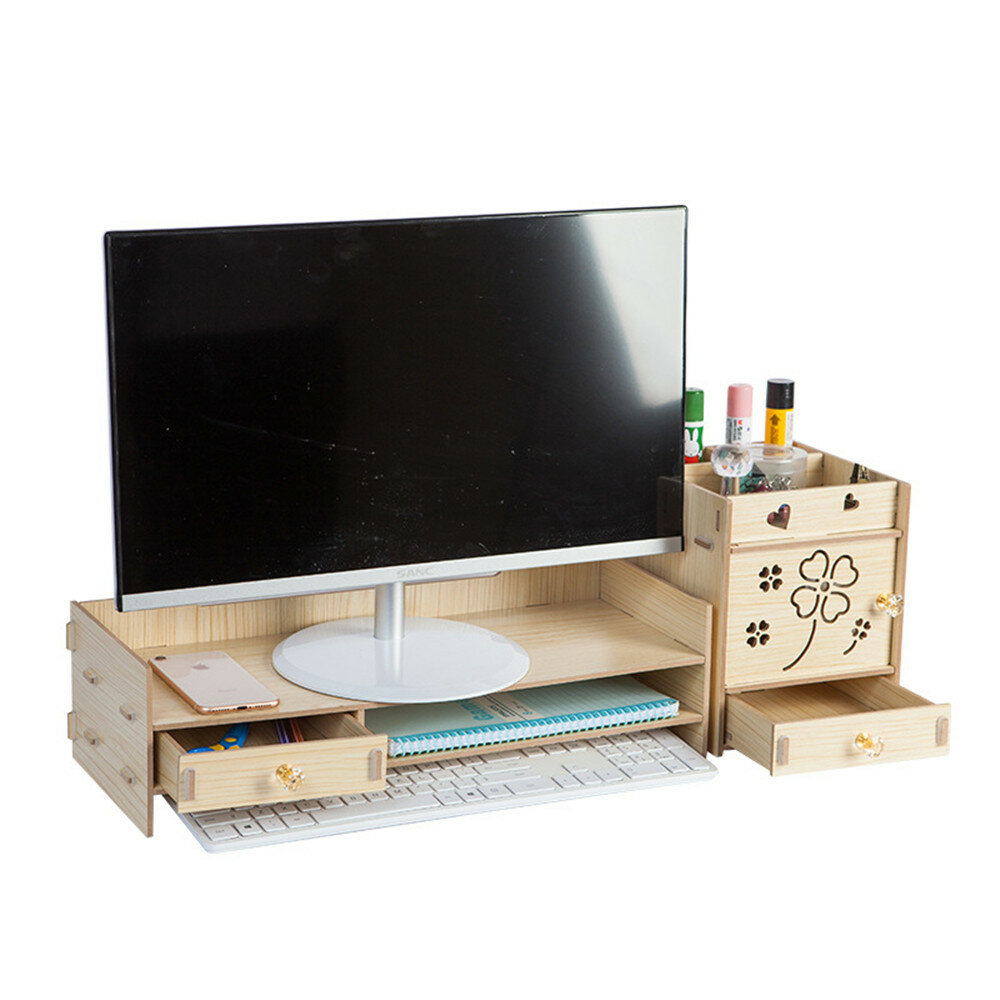 Multifunctionele Desktop Monitor Stand Computer Laptop Scherm Riser Houten Plank Bureau Opslag Houde