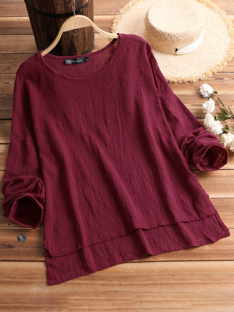 Retro Solid Color High Low Shirts