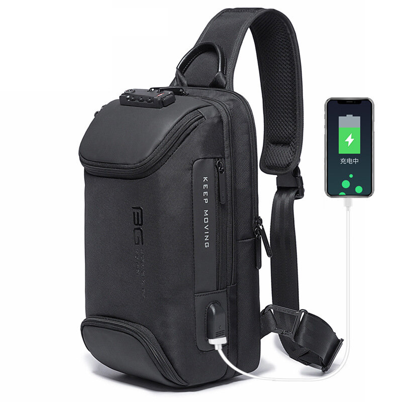 BANGE Anti-Diebstahl-Schultertasche mit TSA-Schloss, wasserdicht, mit USB-Ladung, Herrenhandtasche für Reisen und Aufbewahrung