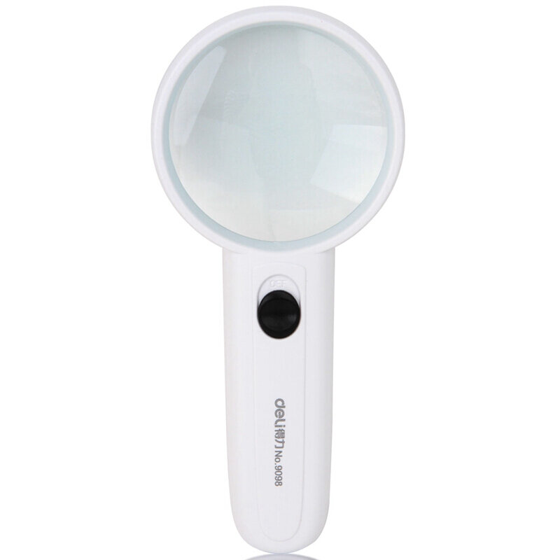 Deli 9098 Portable Magnifier Children's Optical Magnifier with LED Night Light 3.5x Magnifying Glass for Elderly Reading