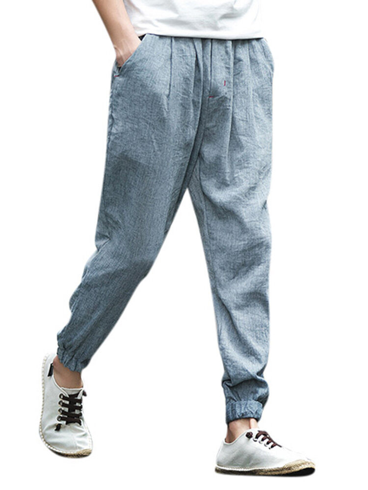 Mens summer cotton linen breathable drawstring pants Sale - Banggood.com