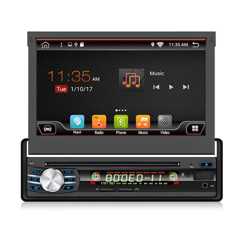 YUEHOO 7 Inch 1 DIN Android 8.1 Auto Dvd-speler Intrekbaar Touchscreen Stereo Radio 8 Core 1 + 32G /