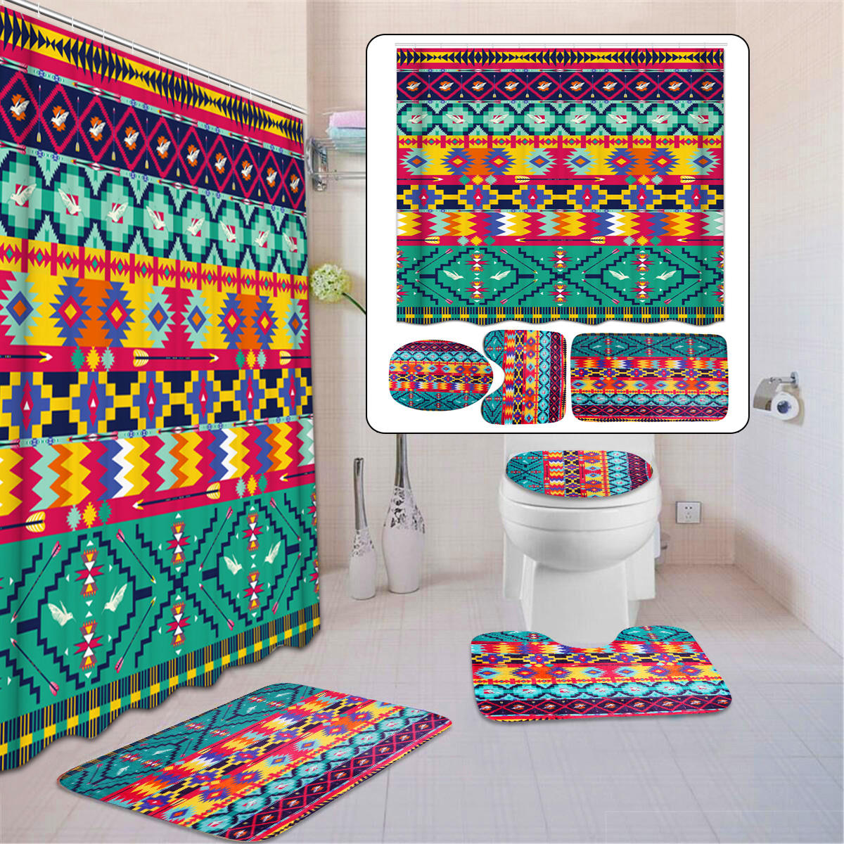 

3PCS Bathroom Set Toilet Cover Mat Non-Slip Rug Pedestal Rug Floor Carpet Home Decor