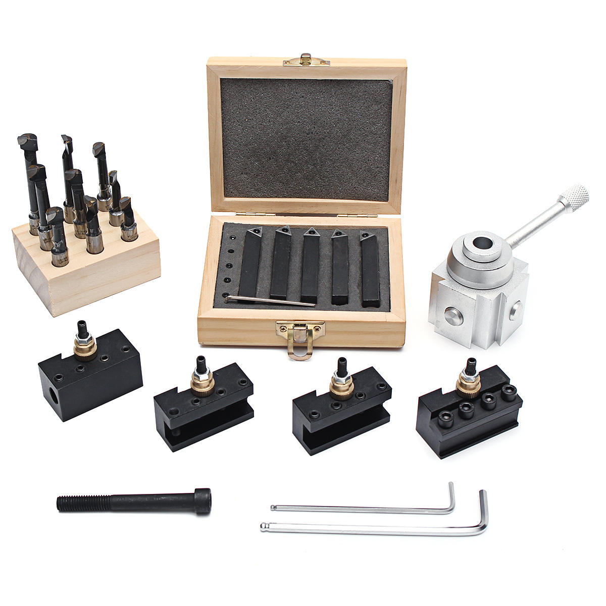 

Mini Quick Change Tool Post Holder Set with 9pcs 3/8 Inch Boring Bar and 5pcs Indexable Blade