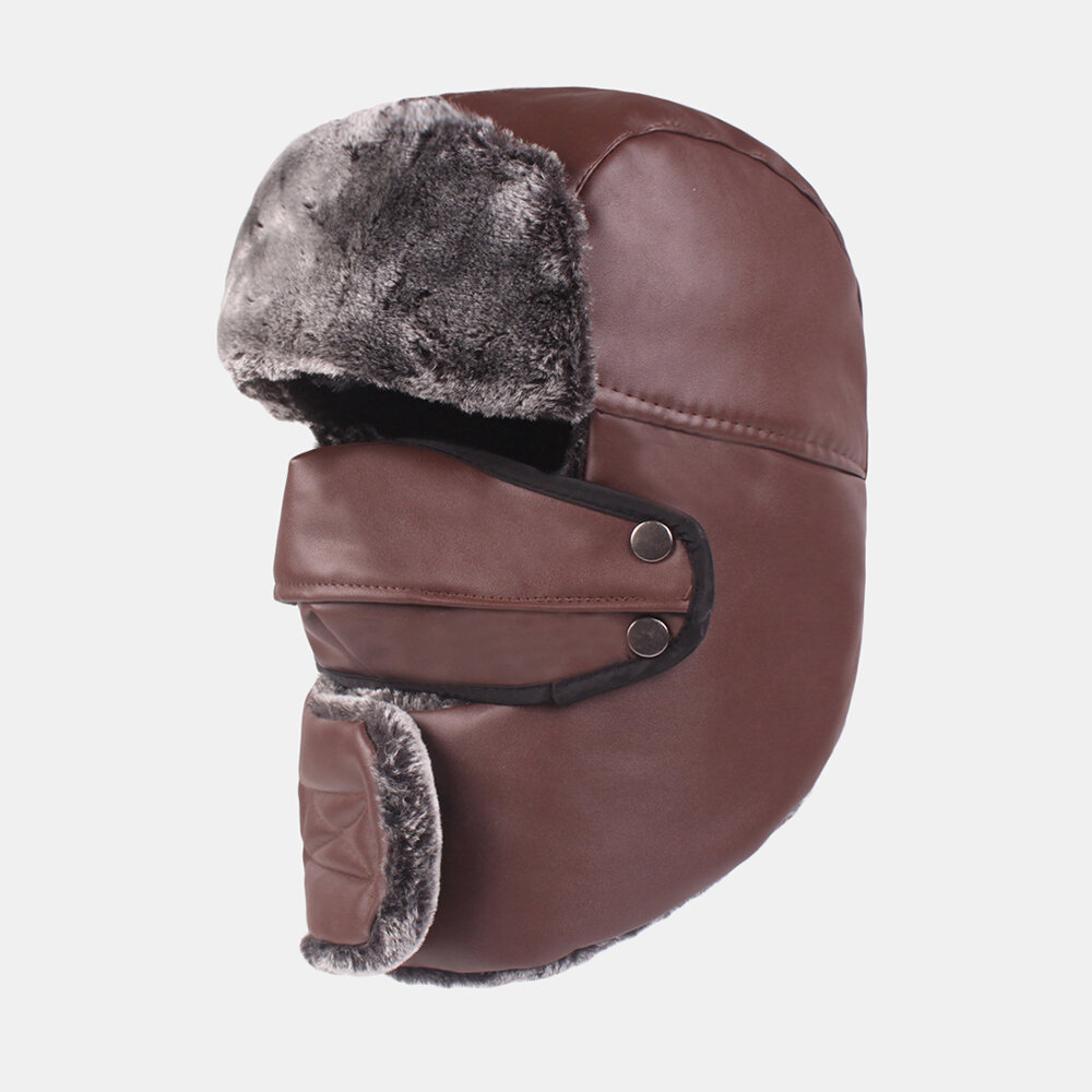 

Men's Leather Warm And Windproof Outdoor Hat Thickening Riding Earmuffs Trapper Hat Snow Cap