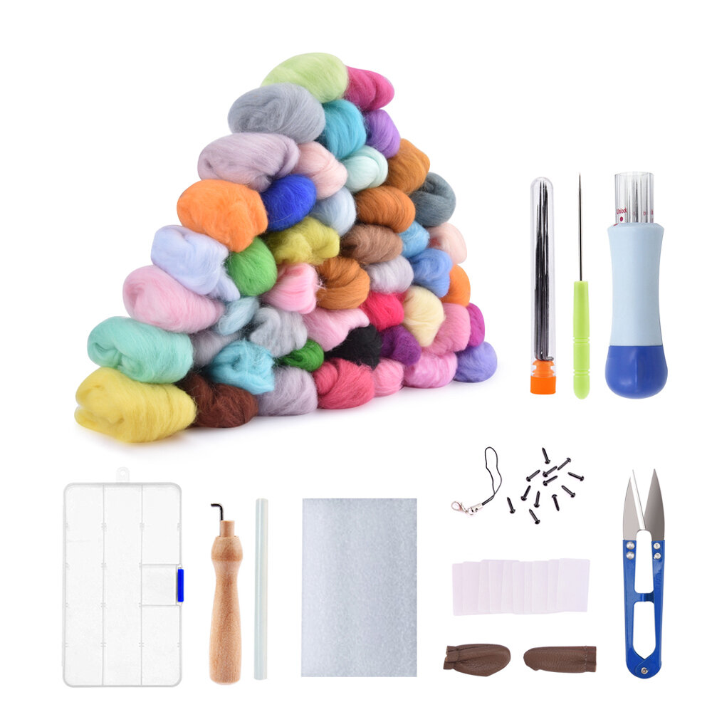 50 kleuren DIY wolvilt Kit naalden Tool Set handgemaakte naaldvilten Mat Starter stof naaiset w / vi