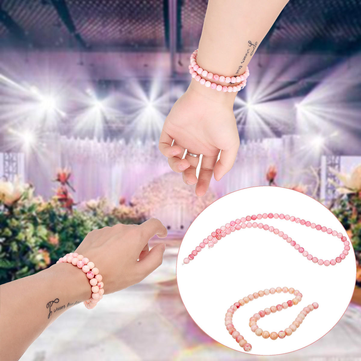 Handgemaakte natuurlijke roze Queen Conch schelpen ronde kralen stretch armband