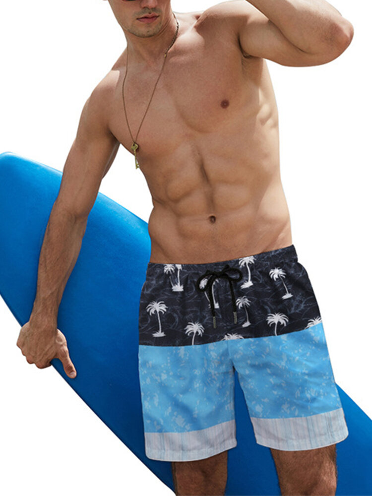 Image of Herren Summer Beach Elastic Waist Patchwork Casual Shorts