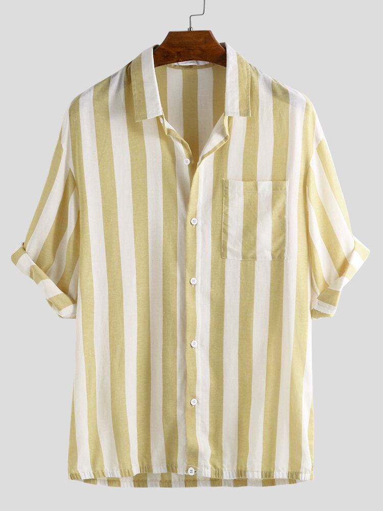 Men cotton thick stripe half sleeve shirts Sale - Banggood.com sold out ...