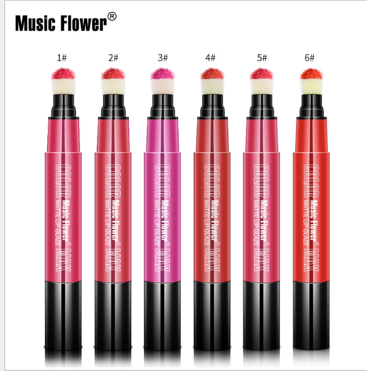 Music Flower Nutritious 6 color Rotating Soft Cushion Sponge Lipstick Matte Waterproof Non-sticky Li