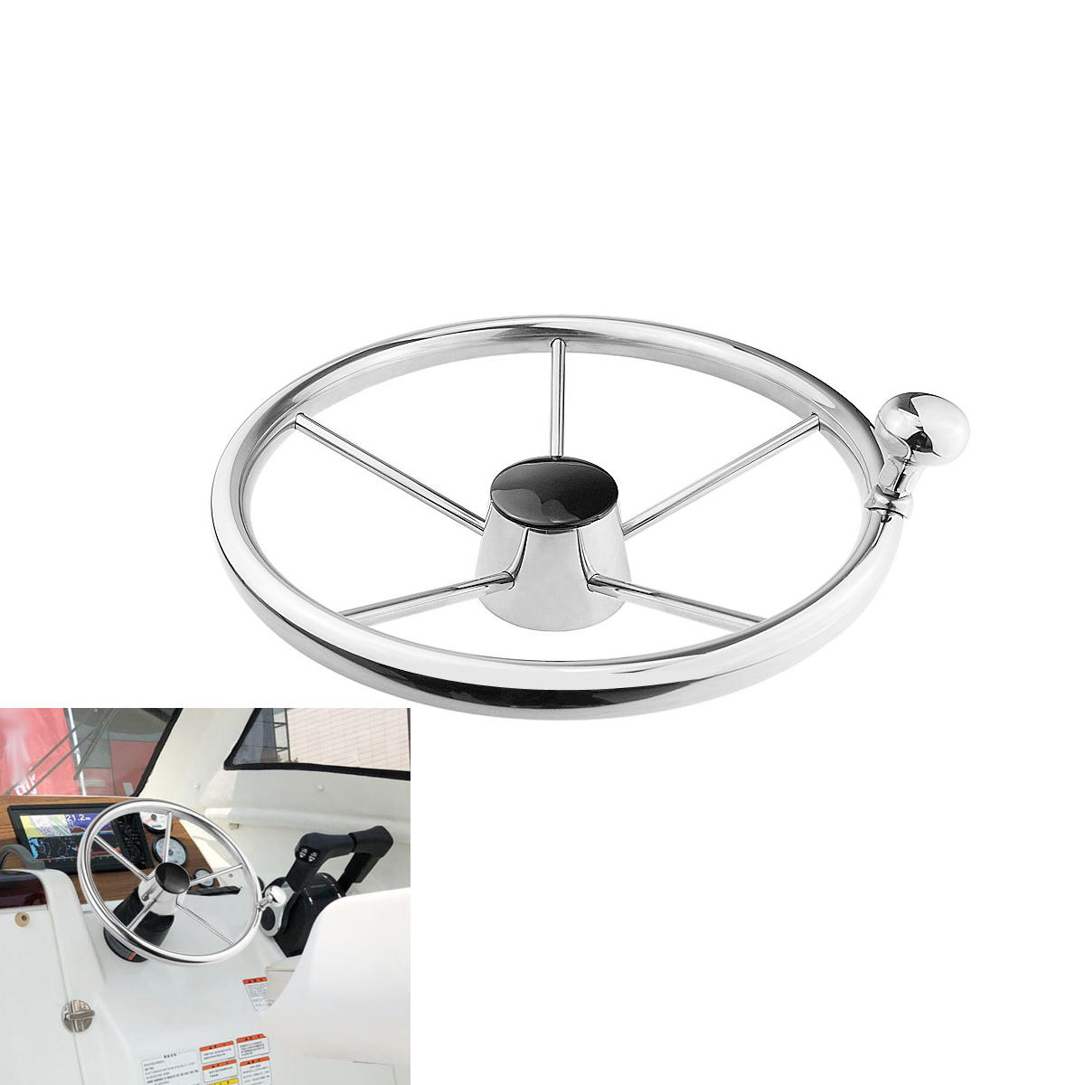 13-1//2/" Boat Marine Stainless Steel 3 Spoke Steering Wheel With Knob Top Quality