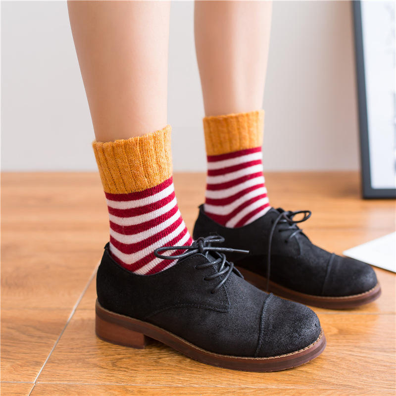 Women High Cuff Mouth Striped Wool Socks