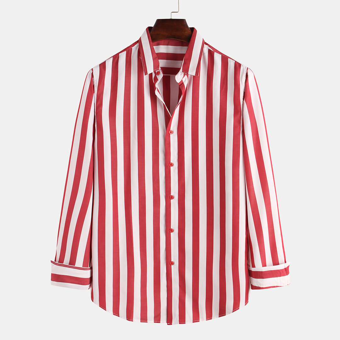 Mens stripe simple style cotton long sleeve casual lapel shirts Sale ...
