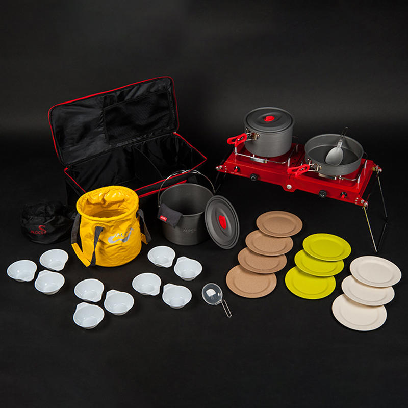Alocs Set de cuisine 29pcs Set de pique-nique Camping Picnic BBQ Batterie de cuisine avec sac de rangement