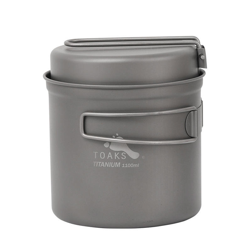 TOAKS CKW-1100 1100ml+260ml Outdoor Folding Titanium Pot Frying Pan Set Ultralight Camping Picnic Cookware 