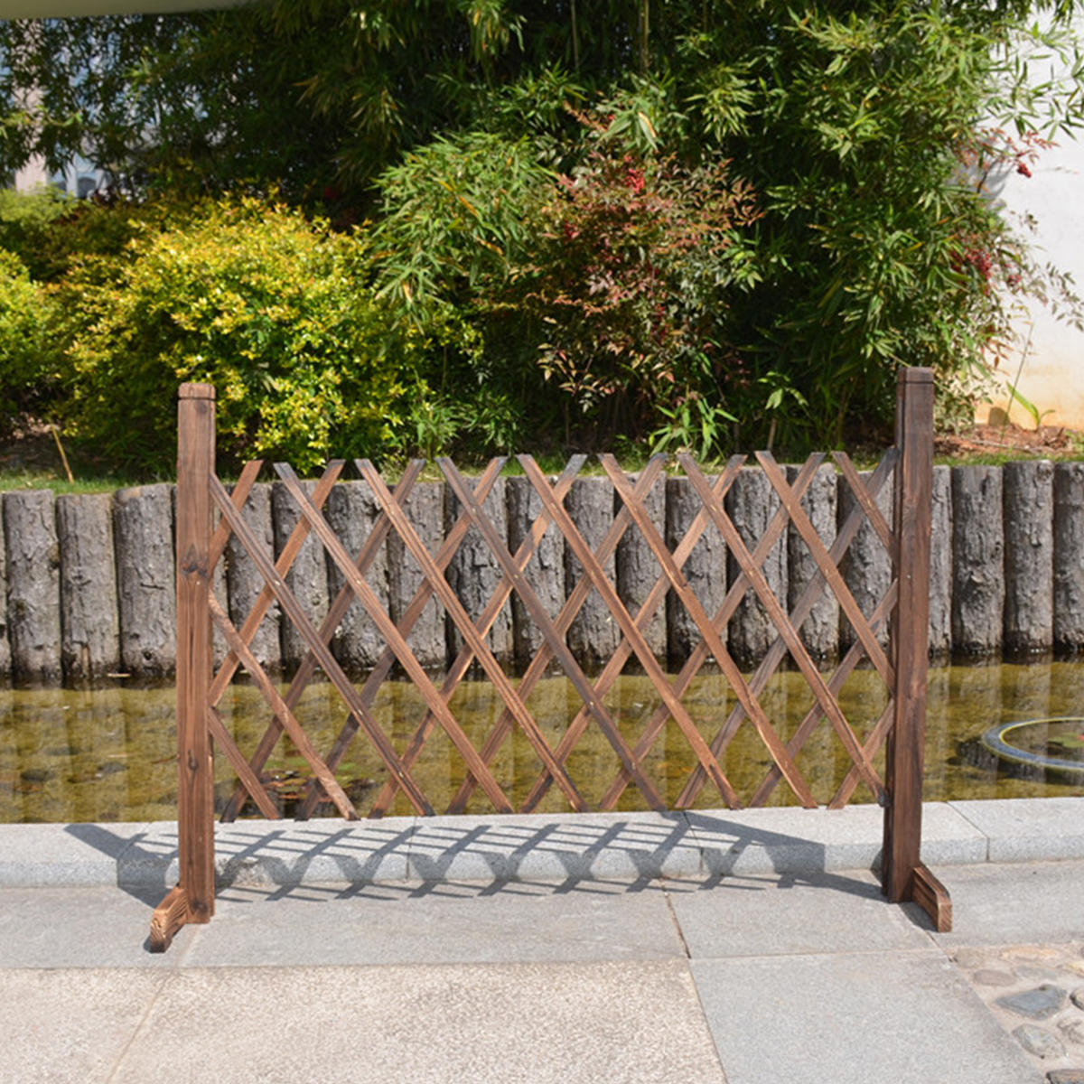 Expanding Portable Fence Wooden Screen Gate Pet Dog Patio Garden Lawn Barrier ❤ 