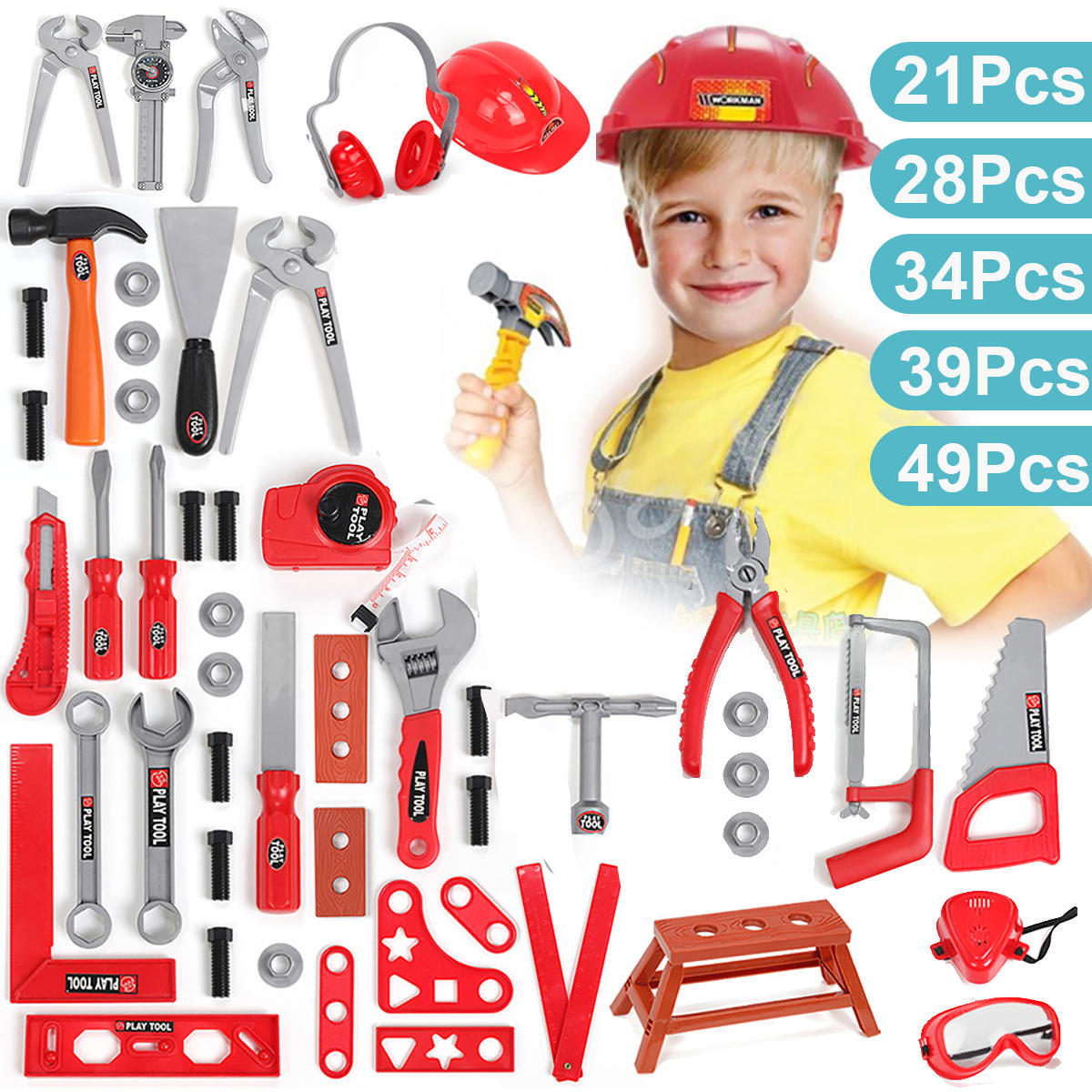 Childrens Tools Kit Children Kids Boy Role Play Toy Builder Game Hard Case Box