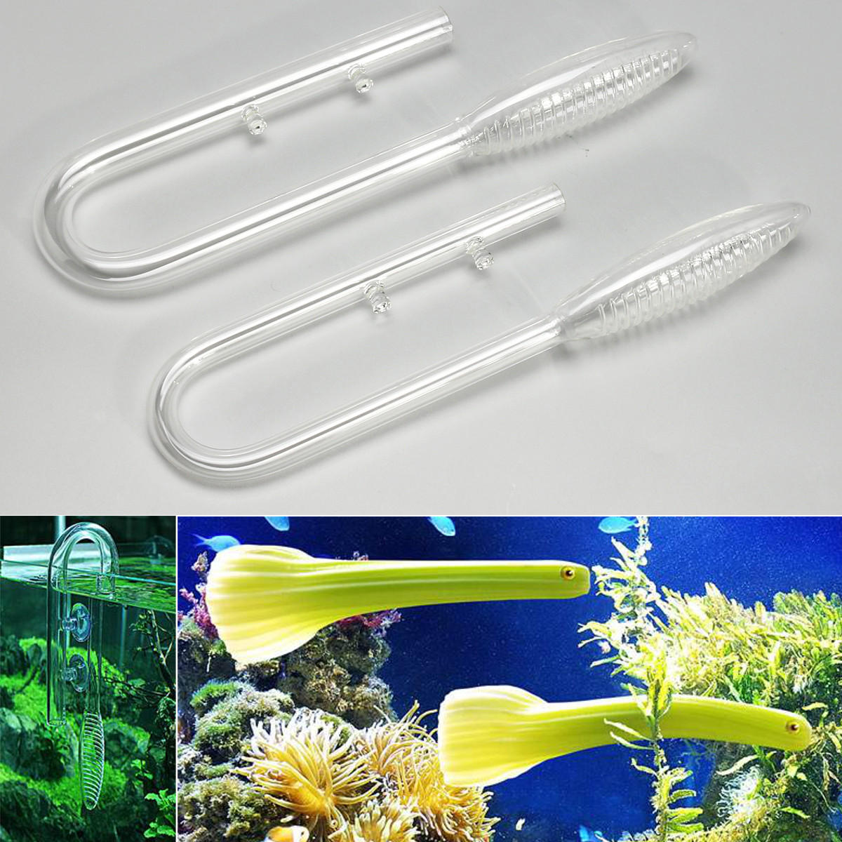 Aquarium Fish Tank Lily Violet Inflow Glass Pipe 13/17mm Tube + Suction Cups Set