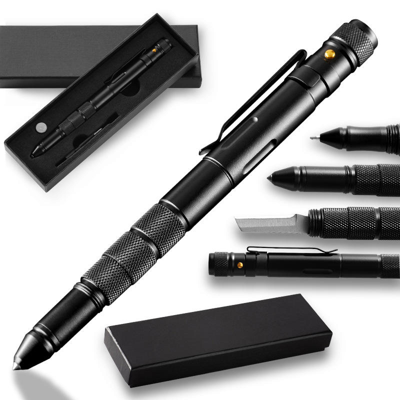 T06 Multi-functional Self Defensive Tactical Pen With Emergency LED Light Whistle Window Glass Breaker Cutter for Outdoo