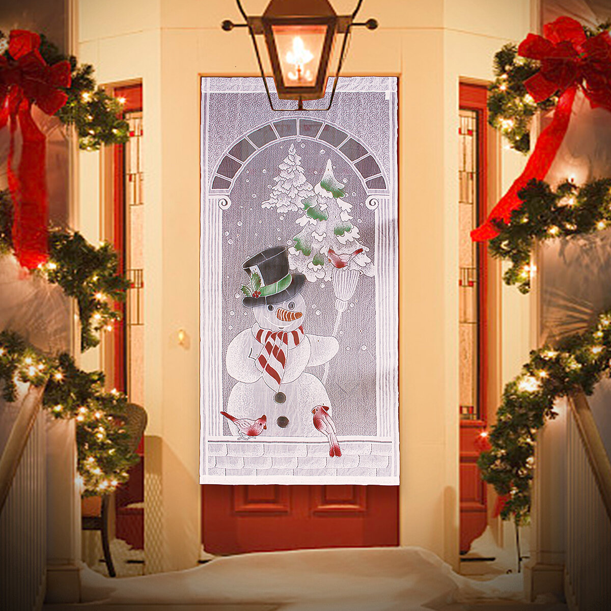 ChYoung Tende da Pupazzo di Neve Illuminate a LED Pannelli tascabili con Asta per Trattamento Finestra in Pizzo Decorazioni Natalizie per Natale 