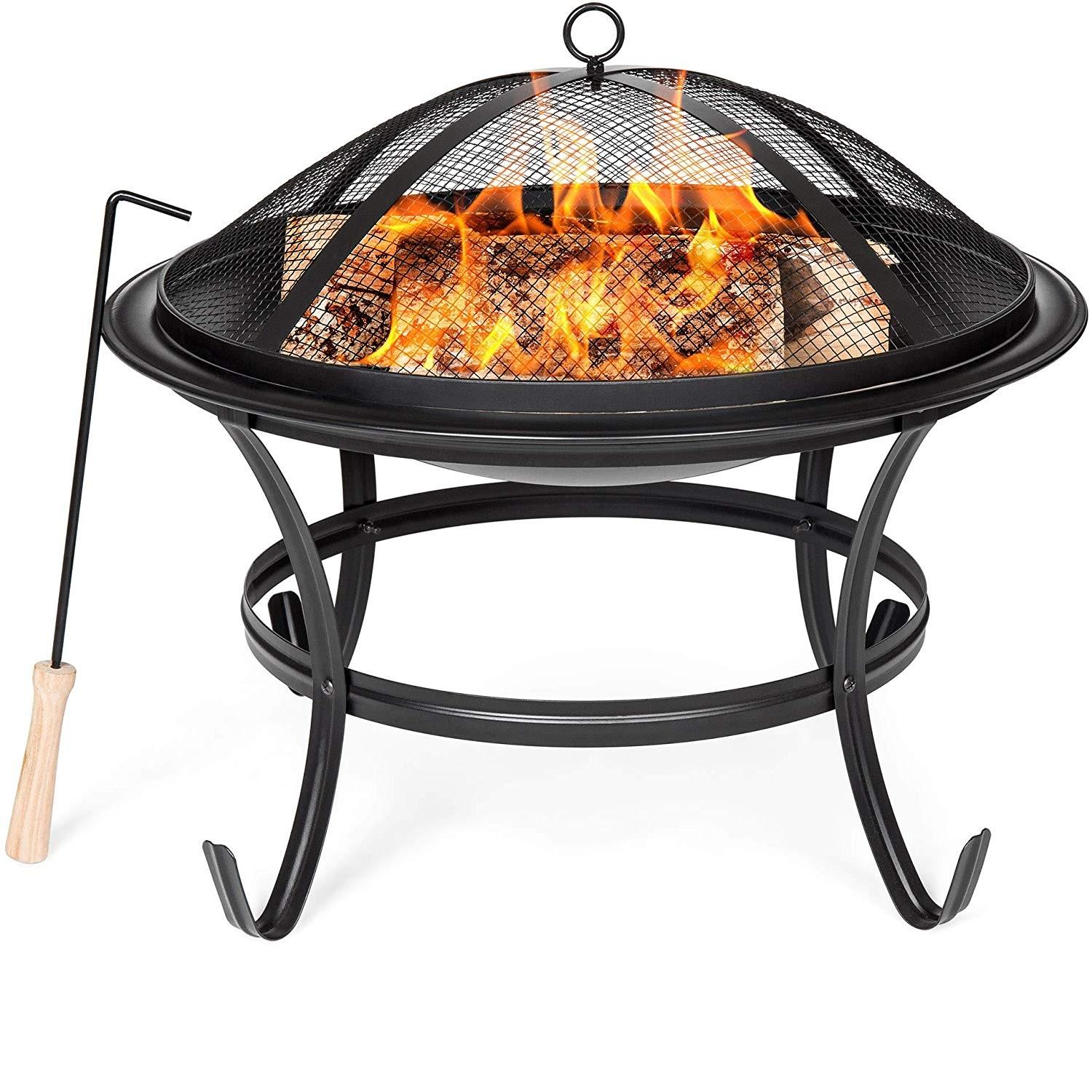 Kingso 22 inch Fire Pit SteelWood Burning Small Firepit with Spark Screen Log Grate Poker