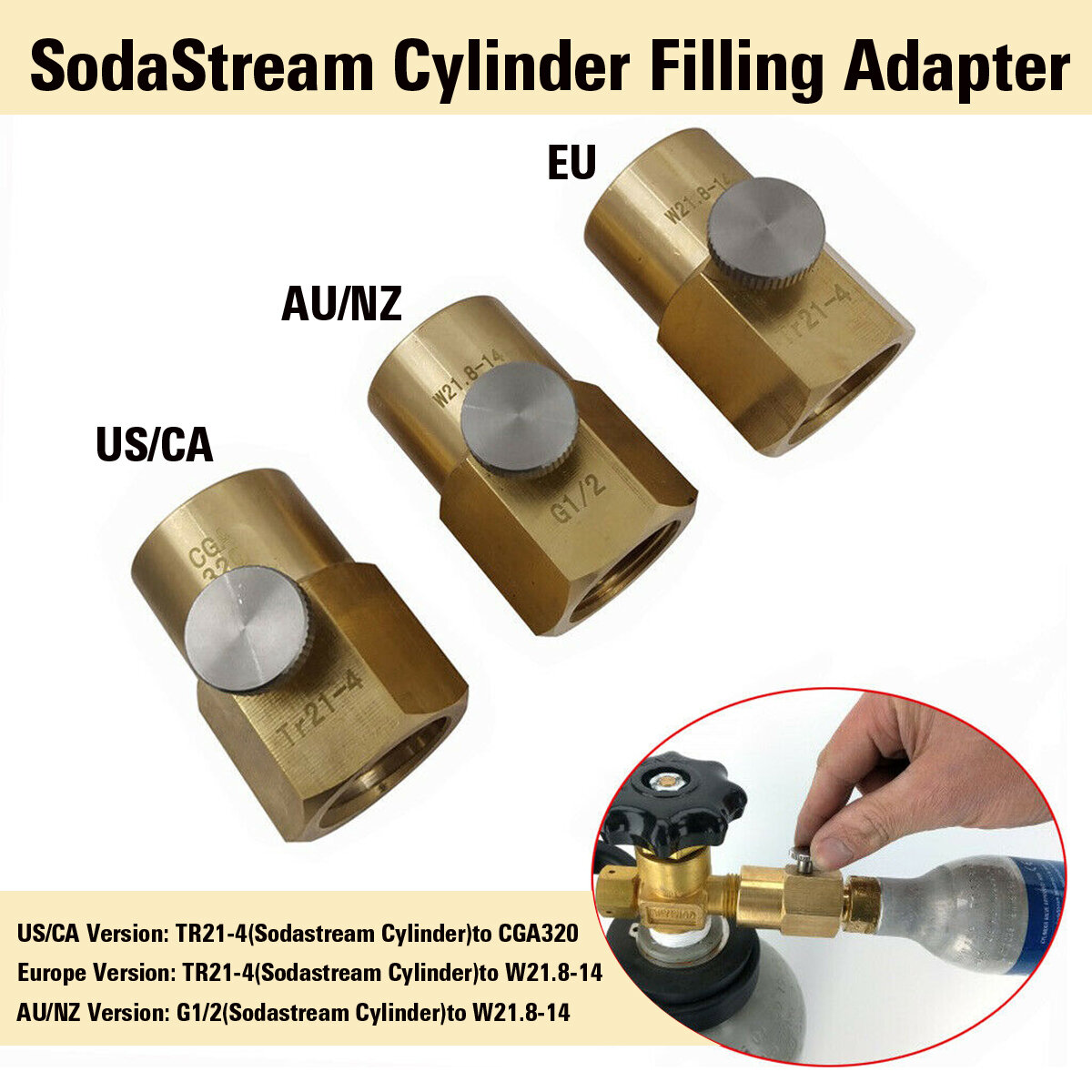 SodaStream Cylinder Refill Adapter + Bleed Valve + W21.8-14 /US CGA320 Connector